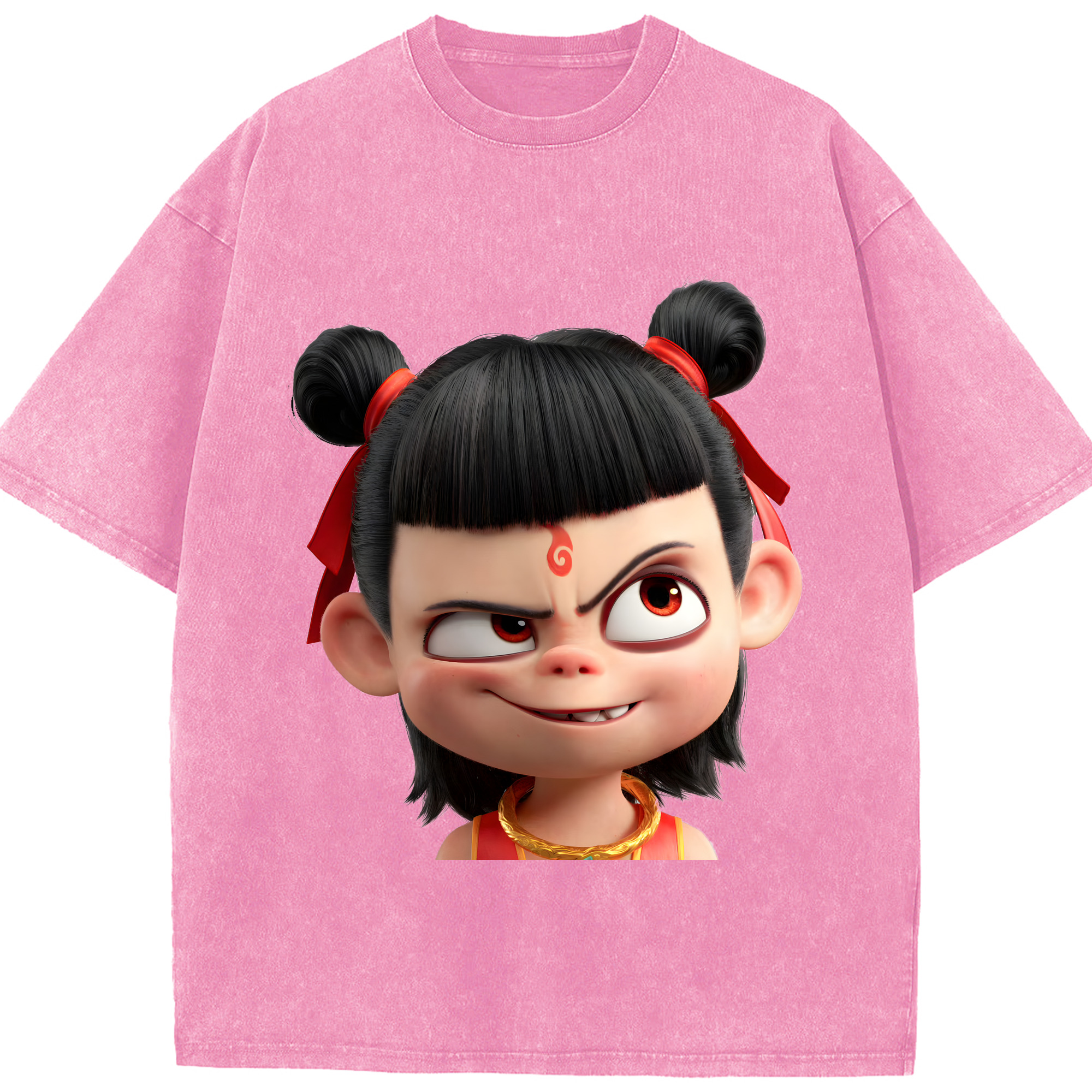 （画像用） Ne Zha 2 ナタ 魔童の大暴れ 綿100% ヴィンテージ風 半袖Tシャツ（フロントプリント）